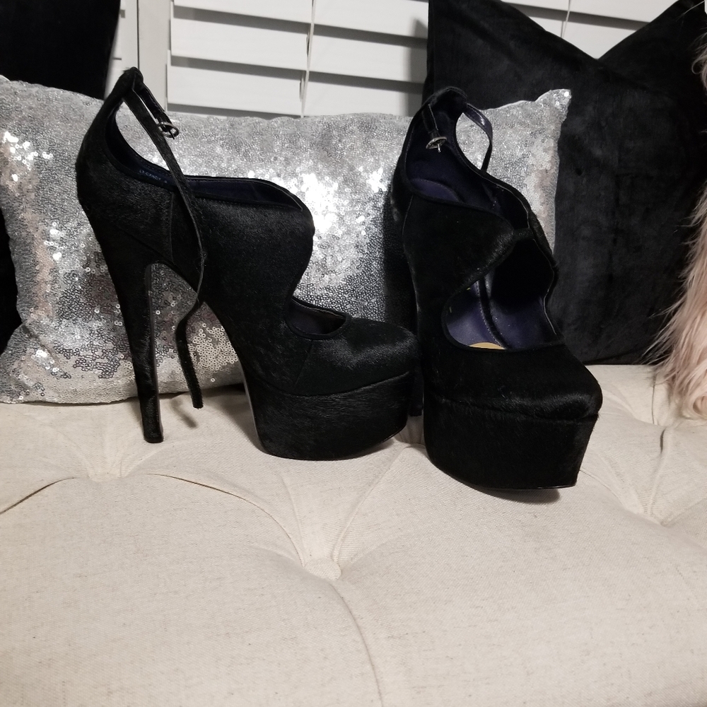 London trash platform pony hair shoes